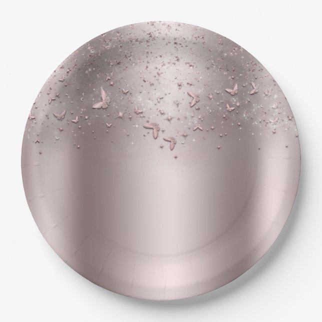 Assiettes En Carton Beurre de fraise rose Sucré papillon 16 Partie (Devant)