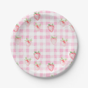 Assiettes En Carton Beurre mignonne En vichy rose fraise