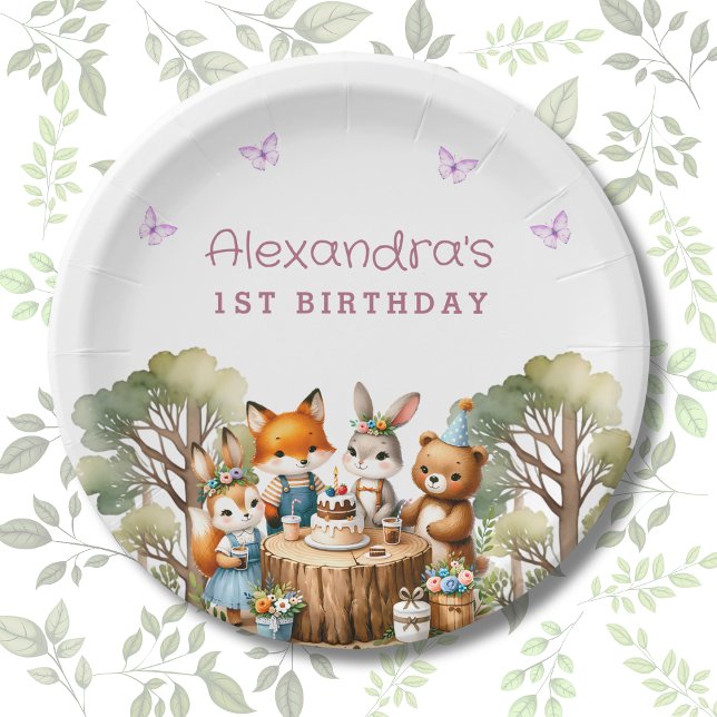 Assiettes En Carton Beurre mignonne Fille Bois Animaux 1er anniversair (Créateur téléchargé)