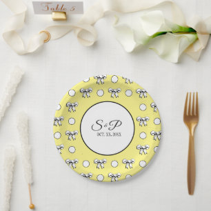 Assiettes En Carton Beurre Polka Jaune Point Blanc Bow Personnalisé