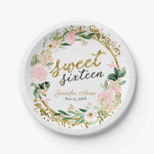 Assiettes En Carton Beurre rose floral doux 16