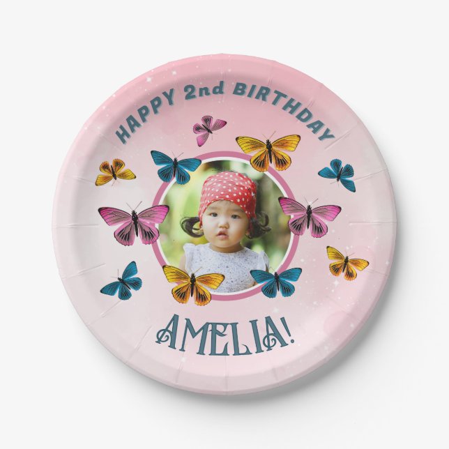 Assiettes En Carton Beurre rose mignonne Fille Anniversaire Photo (Devant)