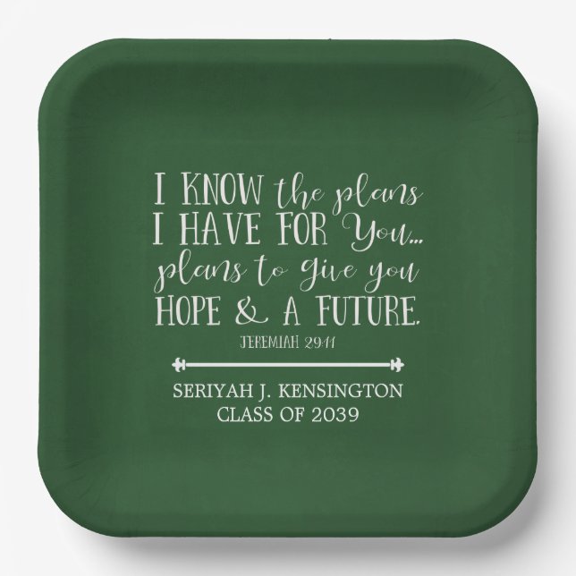 Assiettes En Carton Bible chrétienne moderne Verse Green Graduation (Recto)