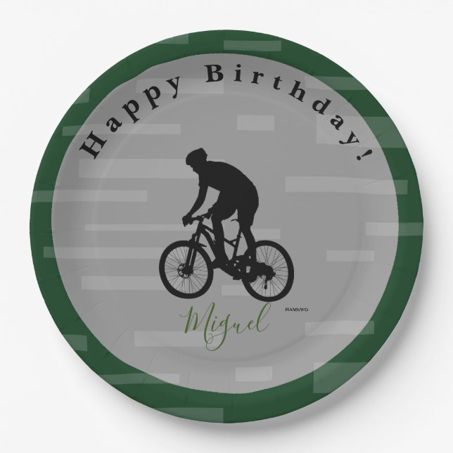 Assiettes En Carton Bicycle Rider Bonne Plaque Papier Anniversaire. (Devant)
