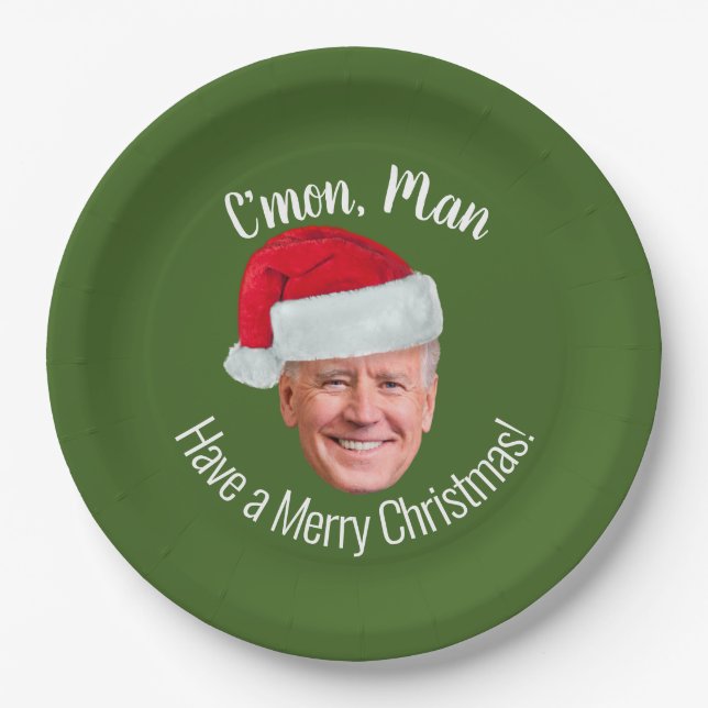 Assiettes En Carton Biden Harris 2020 - Joe Santa Hat - C'mon Man (Devant)