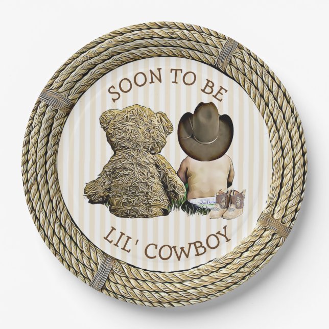 Assiettes En Carton Bientôt être Lil' Cowboy Baby shower Plaques de gâ (Devant)