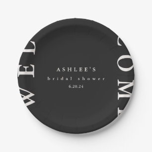 Assiettes En Carton Bienvenue à la fête prénuptiale noir et taupe typo