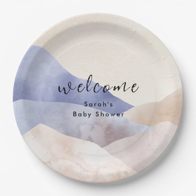 Assiettes En Carton Bienvenue au Baby shower de montagne Watercolor mo (Devant)