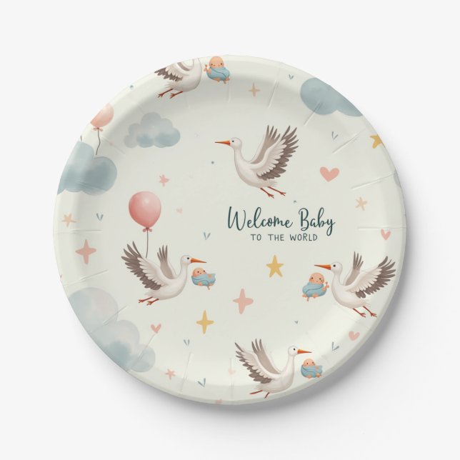 Assiettes En Carton Bienvenue bébé (Devant)