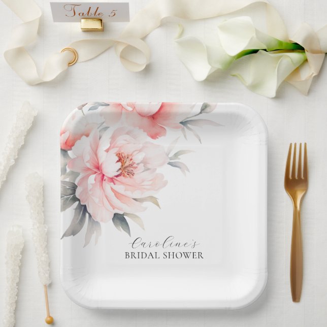 Assiettes En Carton BIENVENUE Floral Peonies Blush FÊTE DES MARIÉES ro (Mariage)