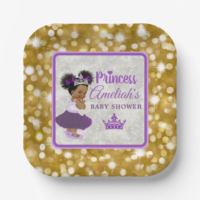 Assiettes En Carton Bienvenue Princess Purple & Gold Parties scintilla (Recto)