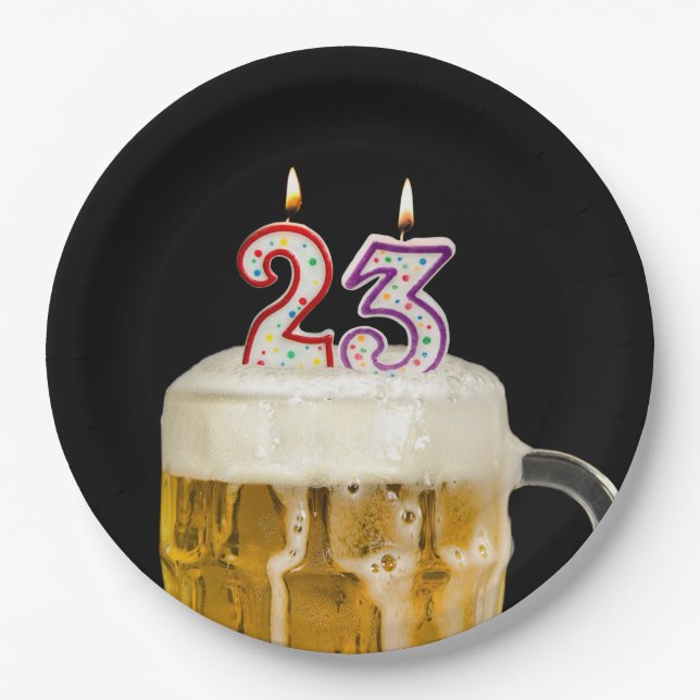 Assiettes En Carton Bière du 23e anniversaire en noir (Devant)