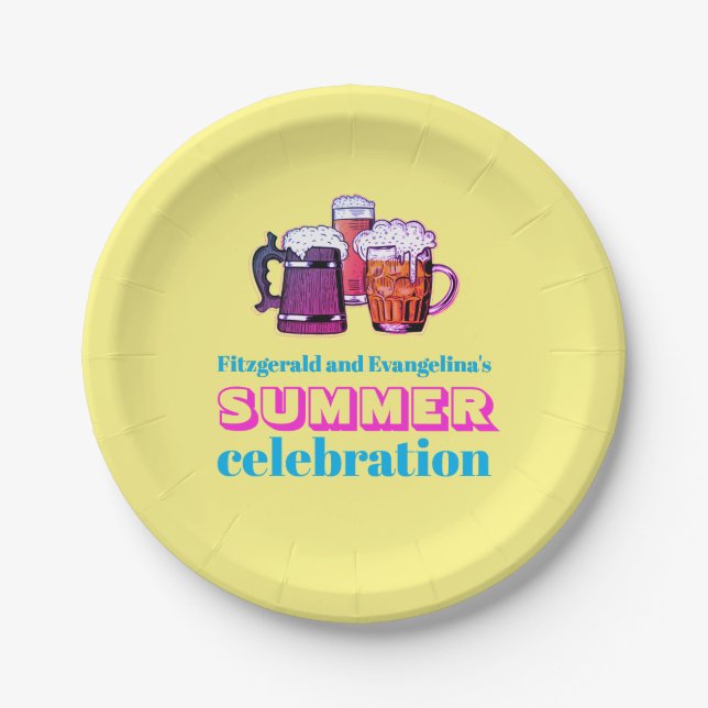 Assiettes En Carton Bières de fête d'été personnalisées (Devant)