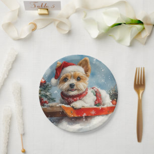 Assiettes En Carton Biewer Terrier Chien dans la boue Laisser il neige