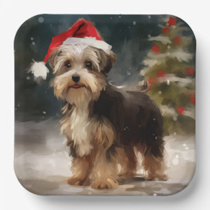 Assiettes En Carton Biewer Terrier Chien dans Noël de neige