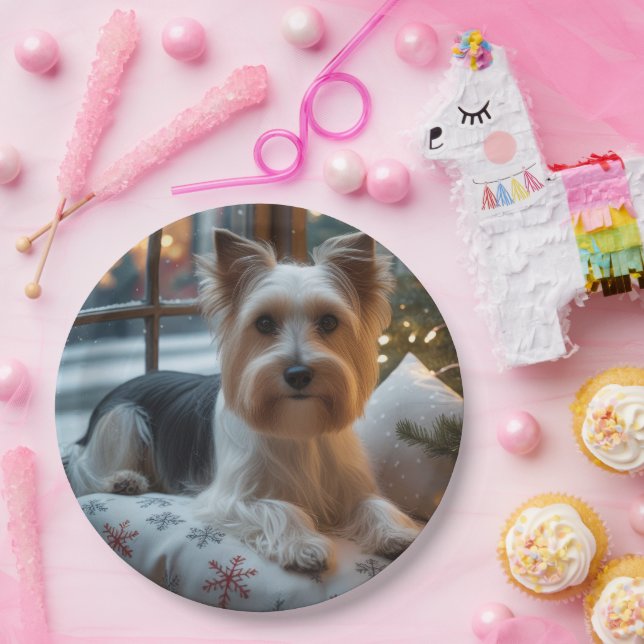 Assiettes En Carton Biewer Terrier With Christmas Lights Holiday (Fête)