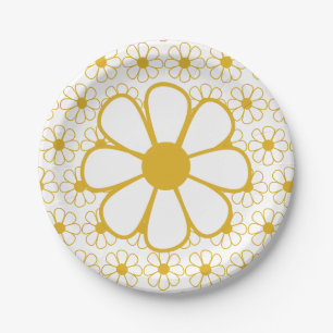 Assiettes En Carton Big Daisy Cute Floral Mosquée moutarde et blanc