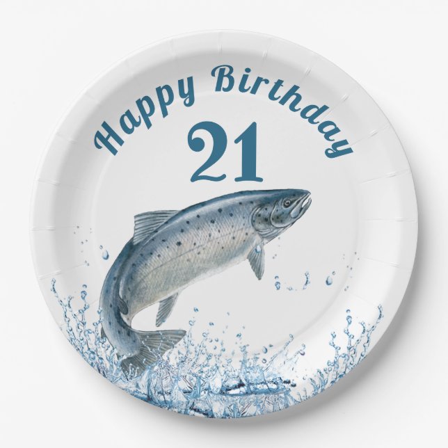Assiettes En Carton Big Fish In Water 21ème Anniversaire Plaque Papier (Devant)