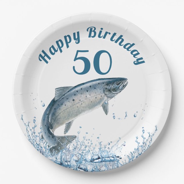 Assiettes En Carton Big Fish In Water 50e Anniversaire Plaque papier (Devant)