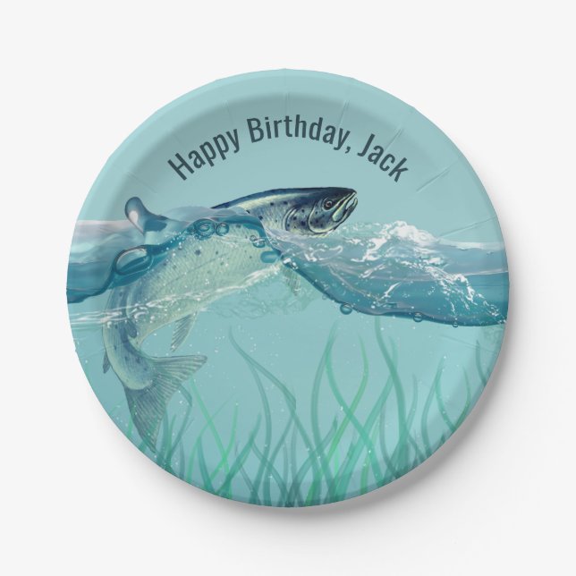 Assiettes En Carton Big Fish in Water Anniversaire (Devant)