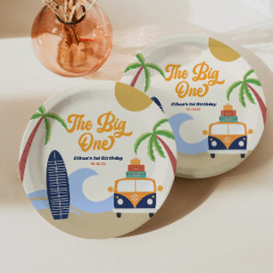 Assiettes En Carton Big One Beach Surf Blue 1er Birthday Party