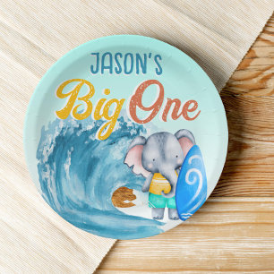 Assiettes En Carton Big One surf plage 1er anniversaire de fête élépha
