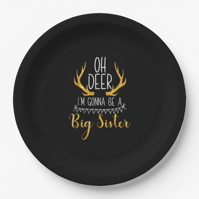 Assiettes En Carton Big Sister Oh Deer Baby Announcement Cute Style  (Devant)