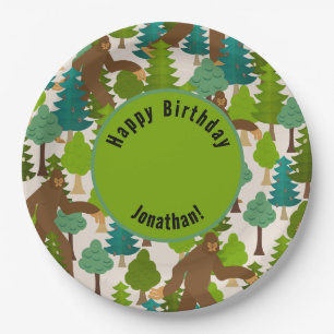Assiettes En Carton Bigfoot Funny personnalisable dans la forêt