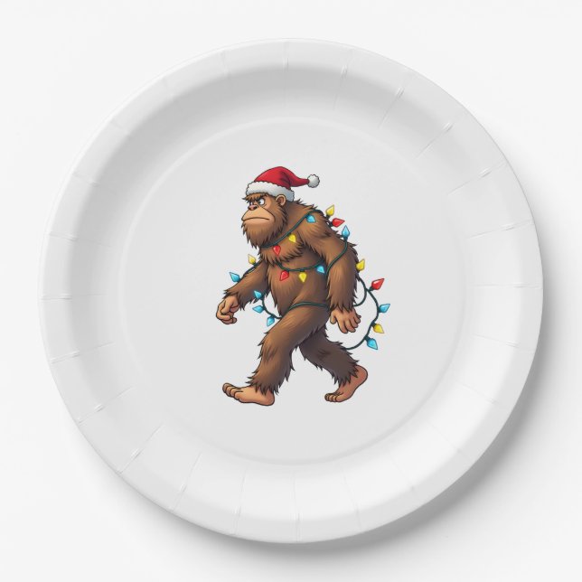 Assiettes En Carton Bigfoot Santa Christmas Tree Lights Xmas Boys Men  (Devant)