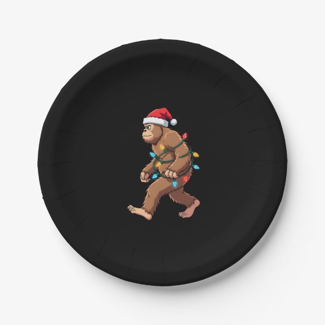 Assiettes En Carton Bigfoot Santa Christmas Tree Lights Xmas Boys Men  (Devant)