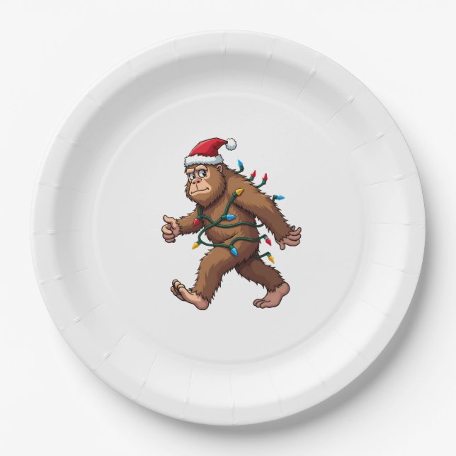 Assiettes En Carton Bigfoot Santa Noël Arbre Lumineux Xmas Garçons Hom (Devant)