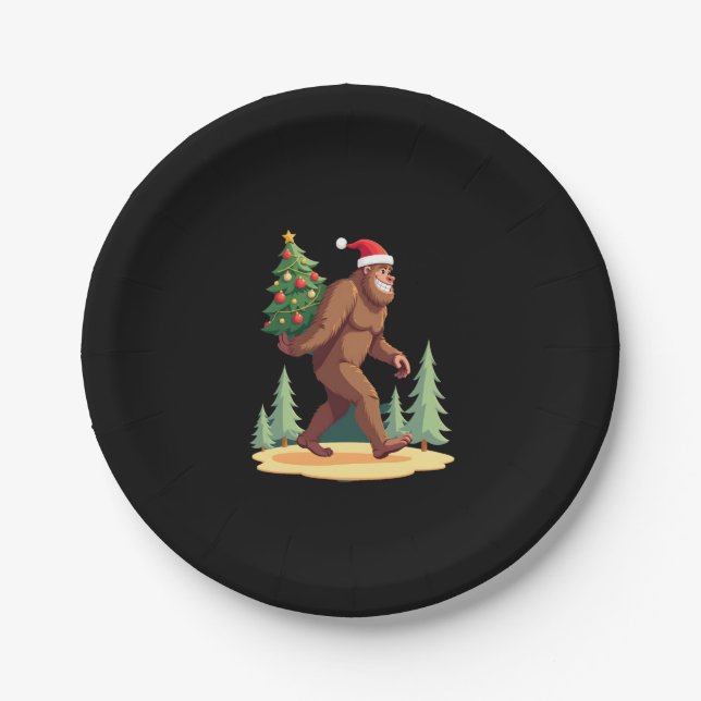 Assiettes En Carton Bigfoot sapin de Noël Santa Hat (Devant)