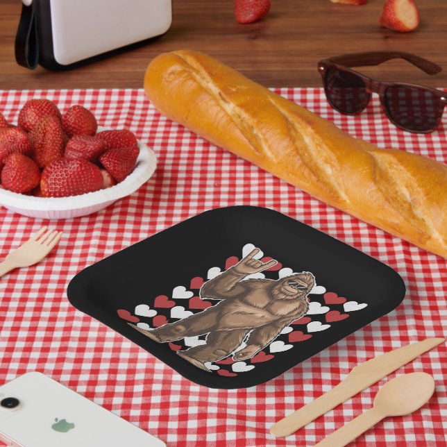 Assiettes En Carton Bigfoot Valentines Jour Coeurs Drôle Sasquatch Amo (Pique-nique)