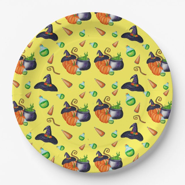 Assiettes En Carton Bijoux citrouille Halloween partie fournit jaune (Devant)