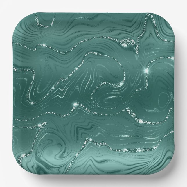 Assiettes En Carton Bijoux Green Emerald Glitzy (Recto)