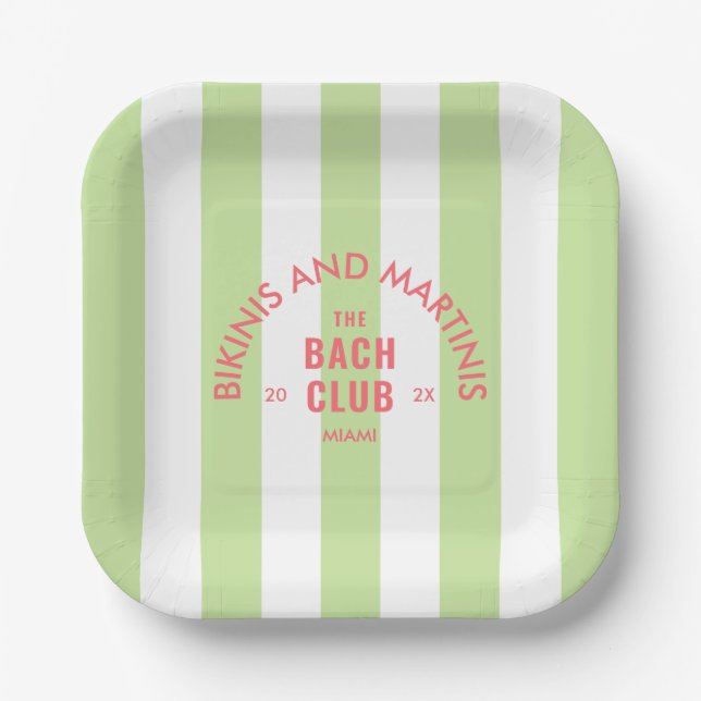 Assiettes En Carton Bikinis Et Martinis Le Club Bach Green Stripe (Recto)