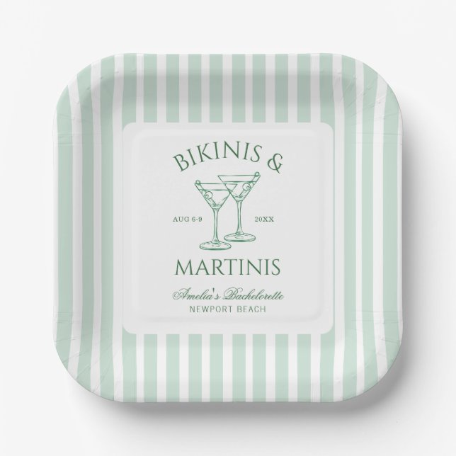 Assiettes En Carton Bikinis & Martinis Bachelorette (Recto)