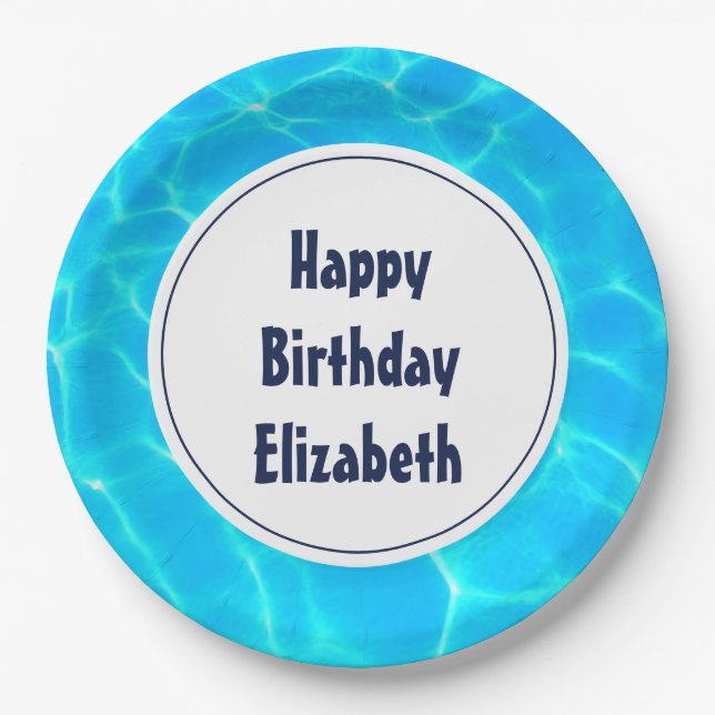 Assiettes En Carton Billard bleu clair eau photo Anniversaire (Devant)