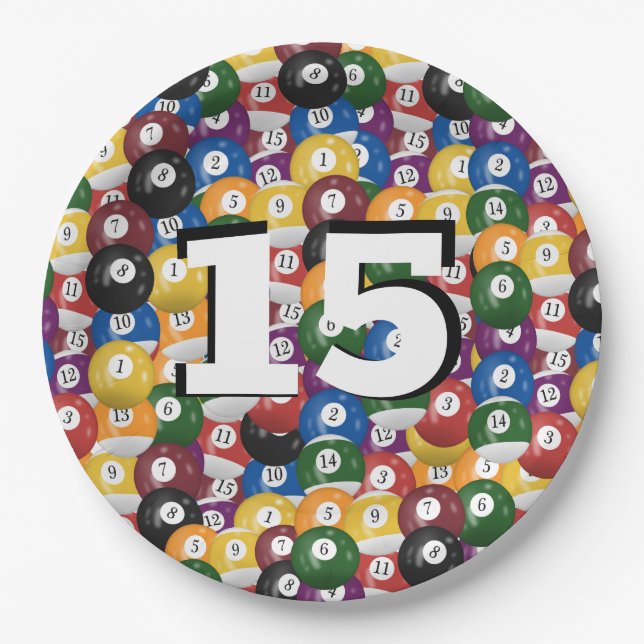 Assiettes En Carton Billiard Balls pour 15e anniversaire (Devant)