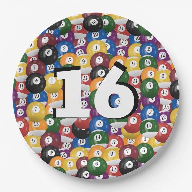 Assiettes En Carton Billiard Balls pour 16e anniversaire (Devant)