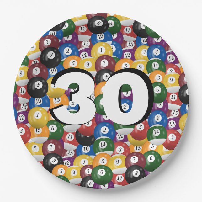 Assiettes En Carton Billiard Balls pour 30e anniversaire (Devant)