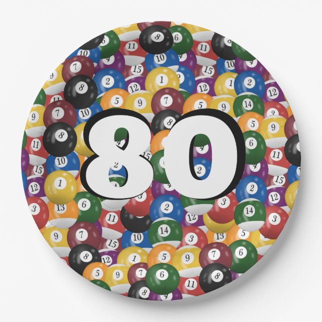 Assiettes En Carton Billiard Balls pour 80e anniversaire (Devant)