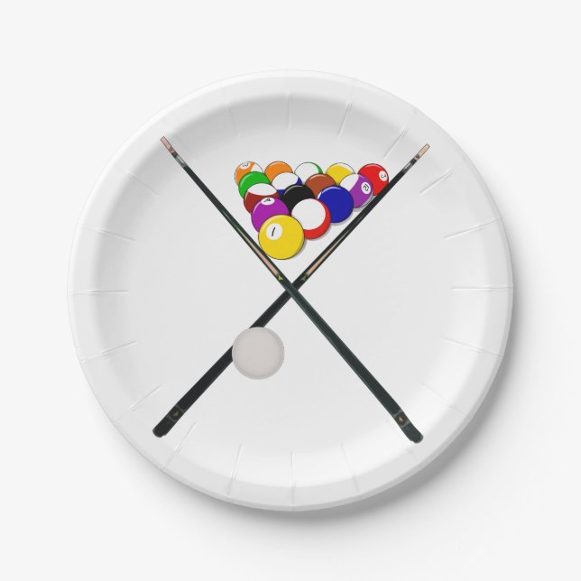 Assiettes En Carton Billiard Pool Balls et Cues (Devant)
