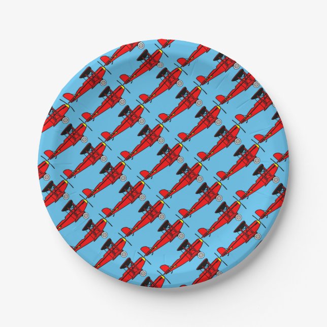 Assiettes En Carton Biplane rouge (Devant)