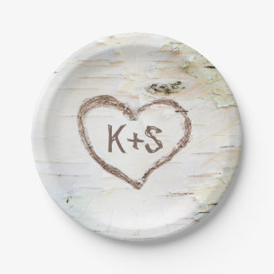 Assiettes En Carton Birch Tree Heart Rustic Mariage