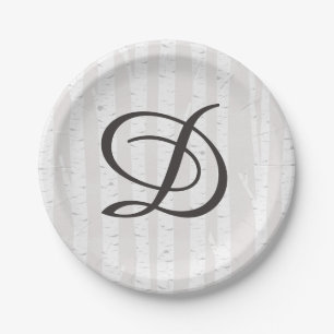 Assiettes En Carton Birch Tree Rustic Nature Monogram Mariage Cake