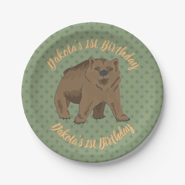 Assiettes En Carton Birthday Woodland Brown Bear Cub (Devant)
