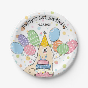 Assiettes En Carton Biscuit Samoyed Chien Anniversaire Plaques papier 