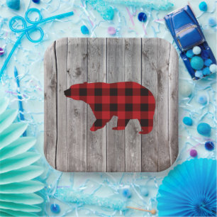 Assiettes En Carton bison plaid ours sauvage un 1er anniversaire fête