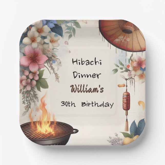 Assiettes En Carton Bite Chef Bbq Japonais Sushi Hibachi 30e anniversa (Recto)